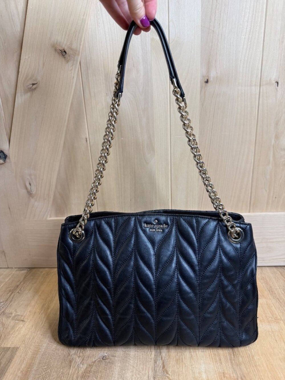 Kate Spade Briar Lane Black Quilted Leather Convertible Shoulder Bag Gold Chain
